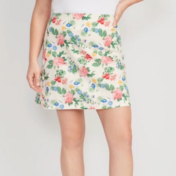 ⭐️ High-Waisted Linen-Blend Mini A-Line Floral Chic Glam Girly Hippie Mini Skirt - Picture 4 of 11